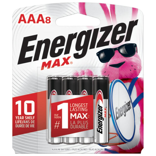 Energizer Max "AAA" Alkaline Batteries, 8/PK (E92BP8)