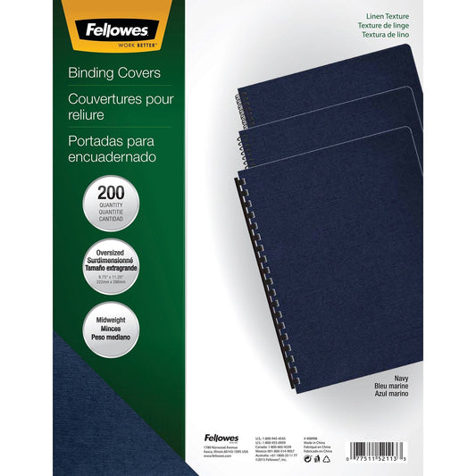 Fellowes Expressions Linen Texture Unpunched Binding Covers, Navy, Letter Size, 200/PK