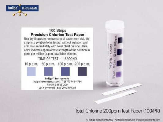 Chlorine Test Strips, 10-200ppm, 100/pack