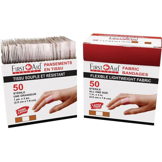 First Aid Central Fabric Adhesive Bandages, 1" x 3" (50/PK)