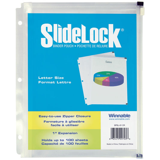 Winnable SlideLock Binder Pouch, Clear, Letter-Size