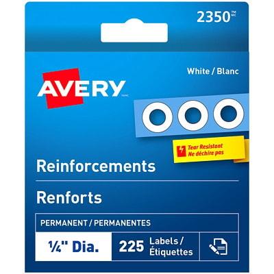 Avery Self-Adhesive Reinforcement Labels, White, 1/4" Round, Pack of 225