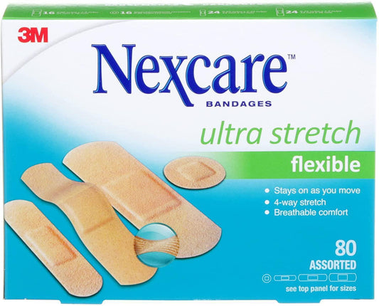 Nexcare Ultra Stretch Bandages, Assorted Sizes, Box of 80