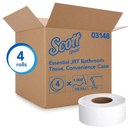 T/T Scott Essential Jumbo Roll Jr. Commercial Toilet Paper (03148), 2-Ply, White, 4 Rolls / Convenience Case, 1000' / Roll