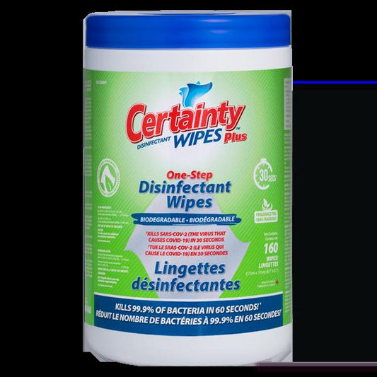 Certainty Biodegradable Plus Disinfectant Wipes (160 Count)