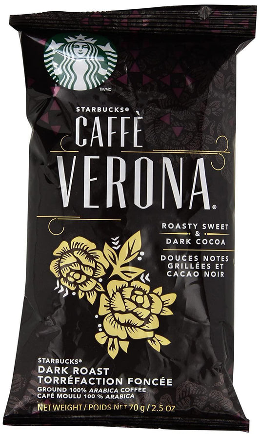 Starbucks Dark Caffe Verona Ground Coffee Portion Pack, 70 g per Pack, Box of 18