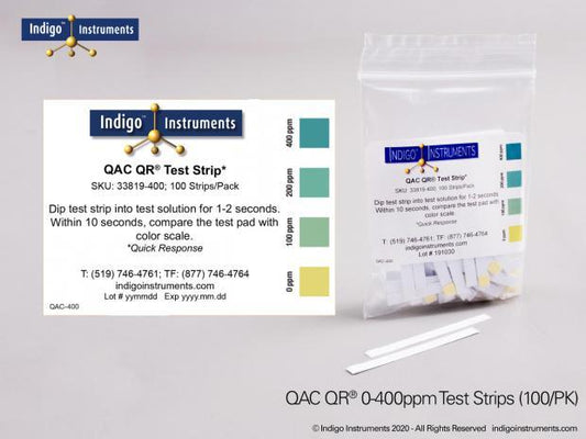 Quat (QAC) Test Strips, 0-400ppm, Quick Response, 100/pack