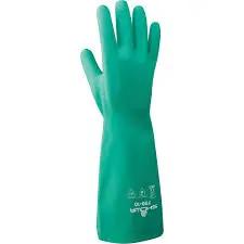 Green Gloves, Size Large/9, 13" L, Nitrile, Flock-Lined Inner Lining, 15-mil Pair