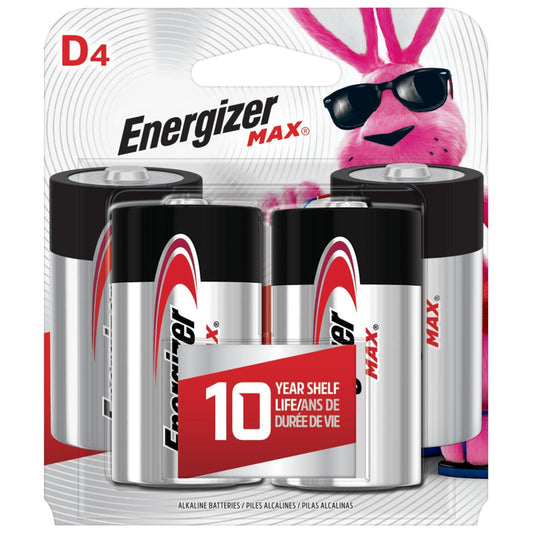 Energizer Max "D" Alkaline Batteries, 4/PK (E95BP4)